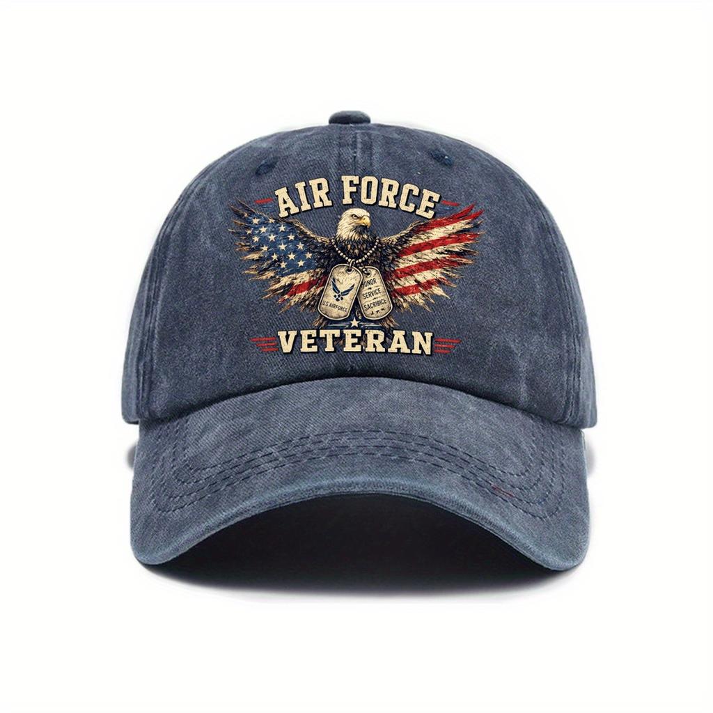 Washed Soft Top Baseball Cap Women's AIR FORCE VETERAN Printed Curved Edge Outdoor Sun Hat Men's
