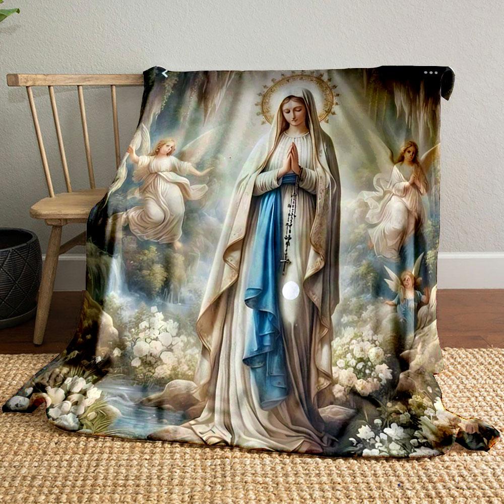 

Our Lady of Lourdes Angels Prayer Blanket Printed Blanket for Living Room Bed Couch lunch break Soft Cozy Blanket for Friend s festival Gift 80cm x 120cm