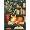 1pc Frameless Canvas Painting  Cartoon Cat with Books Poster Print Canvas Painting Wall Art Picture Library Bookstore Room Decor