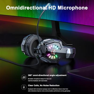 Kabelgebundenes Gaming-Headset mit Mikrofon & RGB Gamer-Headset USB & 3,5-mm-Klinke Stereo-Gaming-Kopfhörer für PS4 XBox One PC Laptop Tablet