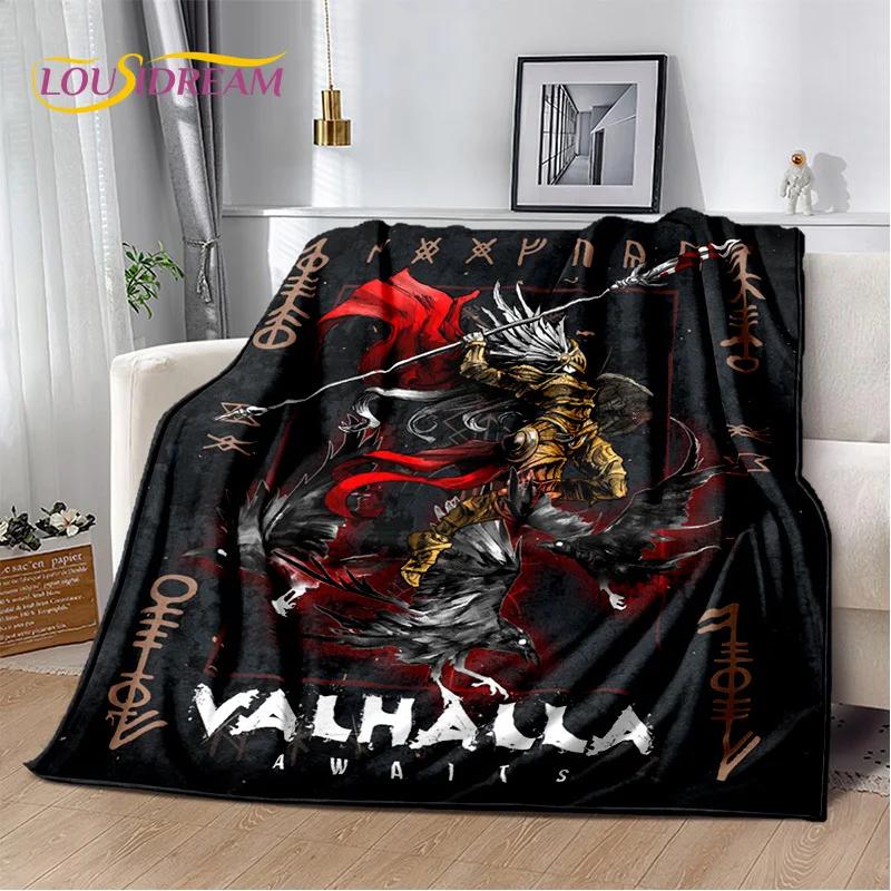Retro Nordic Viking Mythology Odin Valhalla Blanket,Soft Throw Blanket for Home Bedroom Bed Sofa Travel Office Cover Blanket Kid