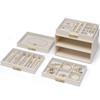 Vlando Glass Lid 4-Drawer Jewelry Box for Women - Organizer for Necklaces, Rings, Earrings, Bracelets, and Other Accessories - White Day Gift (Ivory)