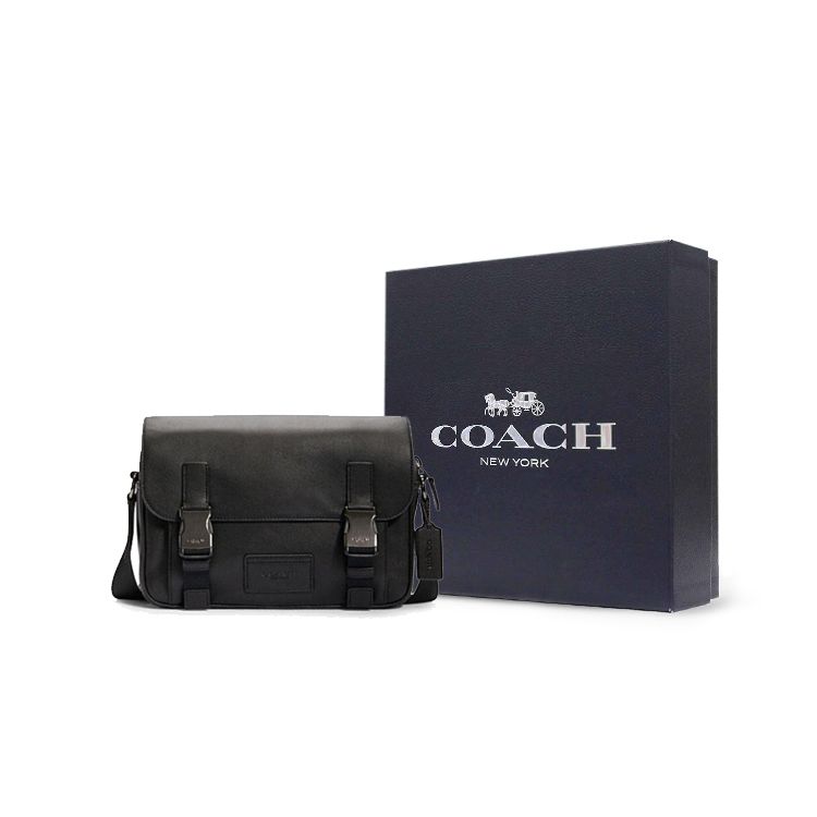 Coach Track 27 Solid Color Minimalist Flap Leather Messenger Bag Men bags Black C2715-QBBK