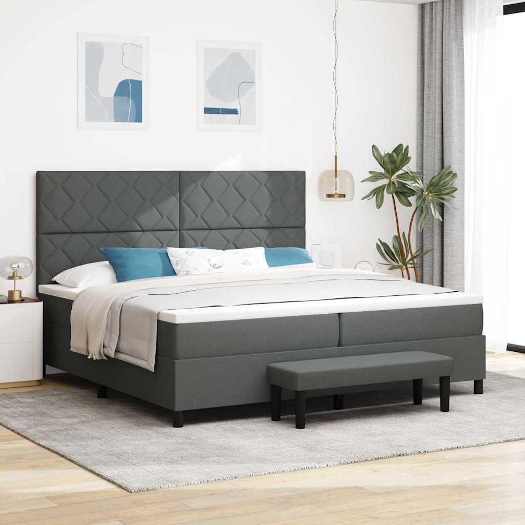 Box Spring Bed with Headboard Dark Gray 200 x 200 cm Fabric