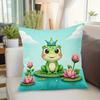Cute Frog Prince D Flat Printed Peach Skin Pillowcase Crown Cartoon Cushion Cover for Kids Room Nursery Sofa Home Decor