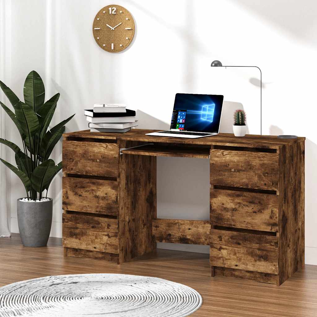 Desk in Smoked Oak Finish 140 x 50 x 77 cm Particleboard