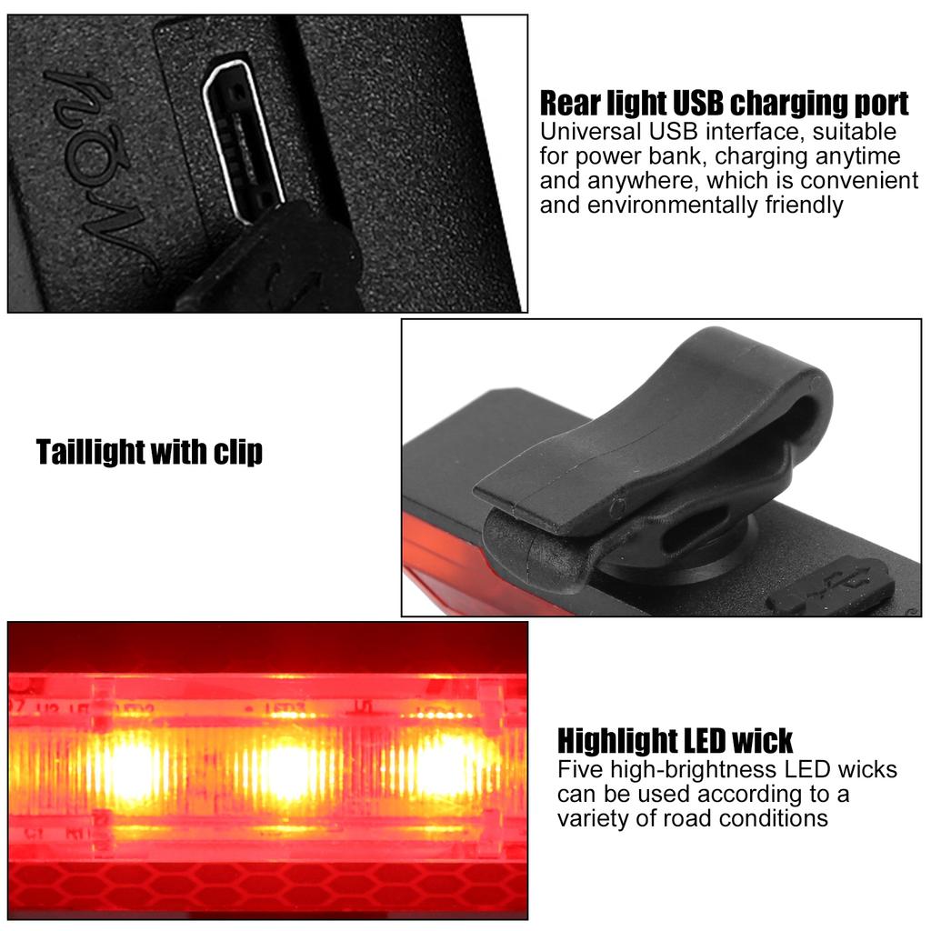 USB Charging   Taillight Cycling 5LED Light   Reflective Cycle Warning Lamp