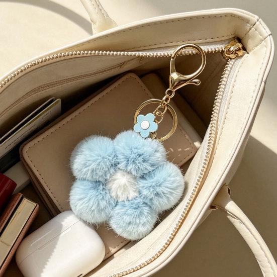 Floral Bag Charm Plush Flower Keychain for Backpack, Fuzzy Keyring Key Chain Charm, Women Girls Handbags Decorative Accessory Aesthetic Purse