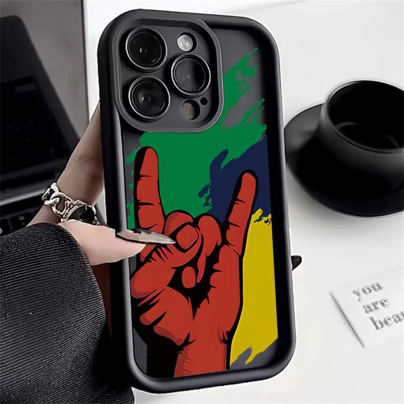 For iPhone 15 Pro Max 14 13 12 11 Cases Fashion Cool Rock Gestures Silicone Phone Cover For iPhone XS Max XR X 7 8 Plus 15 Case