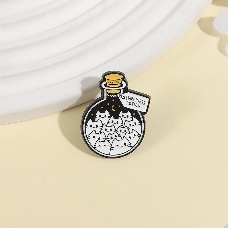 Cartoon Cat Happiness Potion Enamel Pin, Cat Lover Metal Brooch, Lapel Backpack Badge, Creative Jewelry Gift