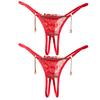 2Pcs Women Erotic Low Waist Lace Faux Pearl Pendants Decor Open G-string Thong