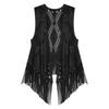 Women's Hollow Out Cardigan Vest Fringes Bohemian Retro Solid Color Cardigan Vest
