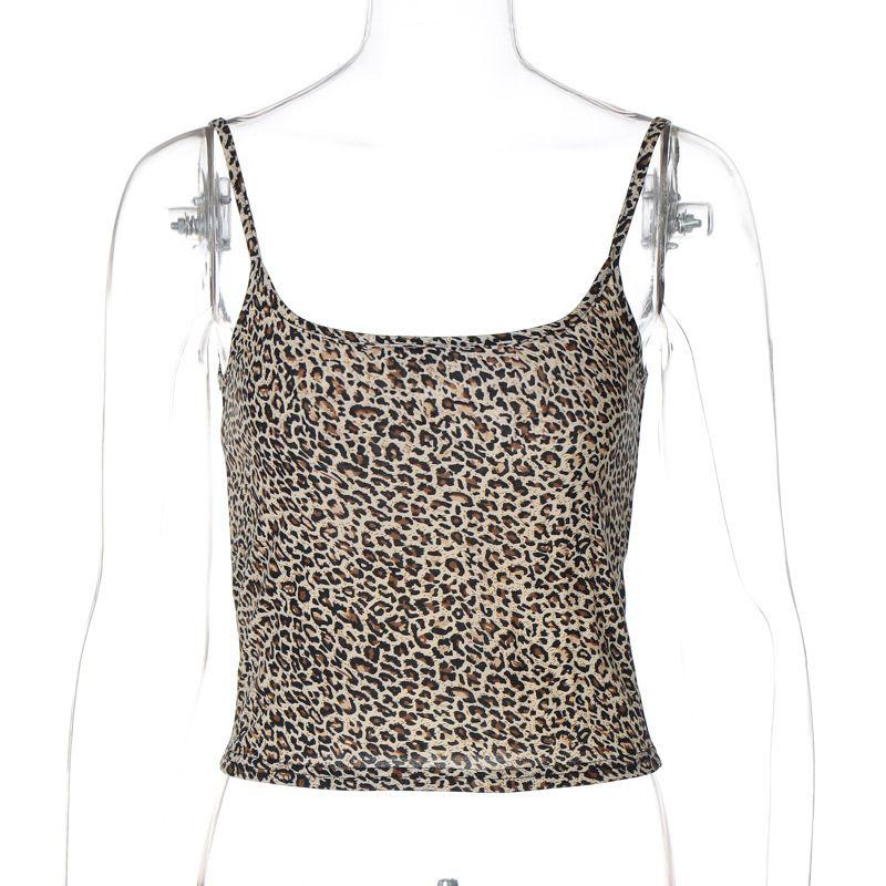 

Fashion Cross-Border Women s Clothing Low Cut Crop Top Stretch Fashion All-Match Stylish Sexy Nightclub Internet Famous Leopard Print Camisole Leopard print S