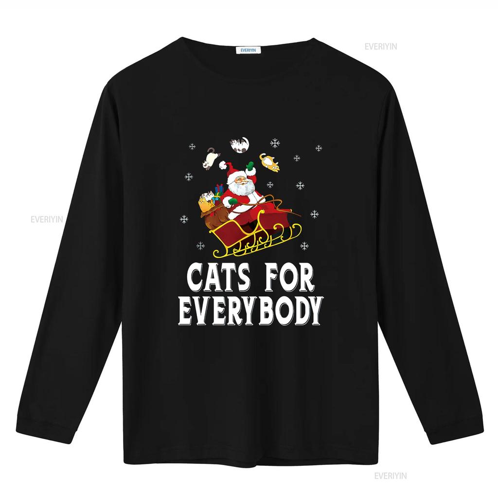 Cats For Everybody Christmas Cat Funny Xmas Women Santa T Shirt Vintage Washed Casual Slightly Homme Stretched Breathable