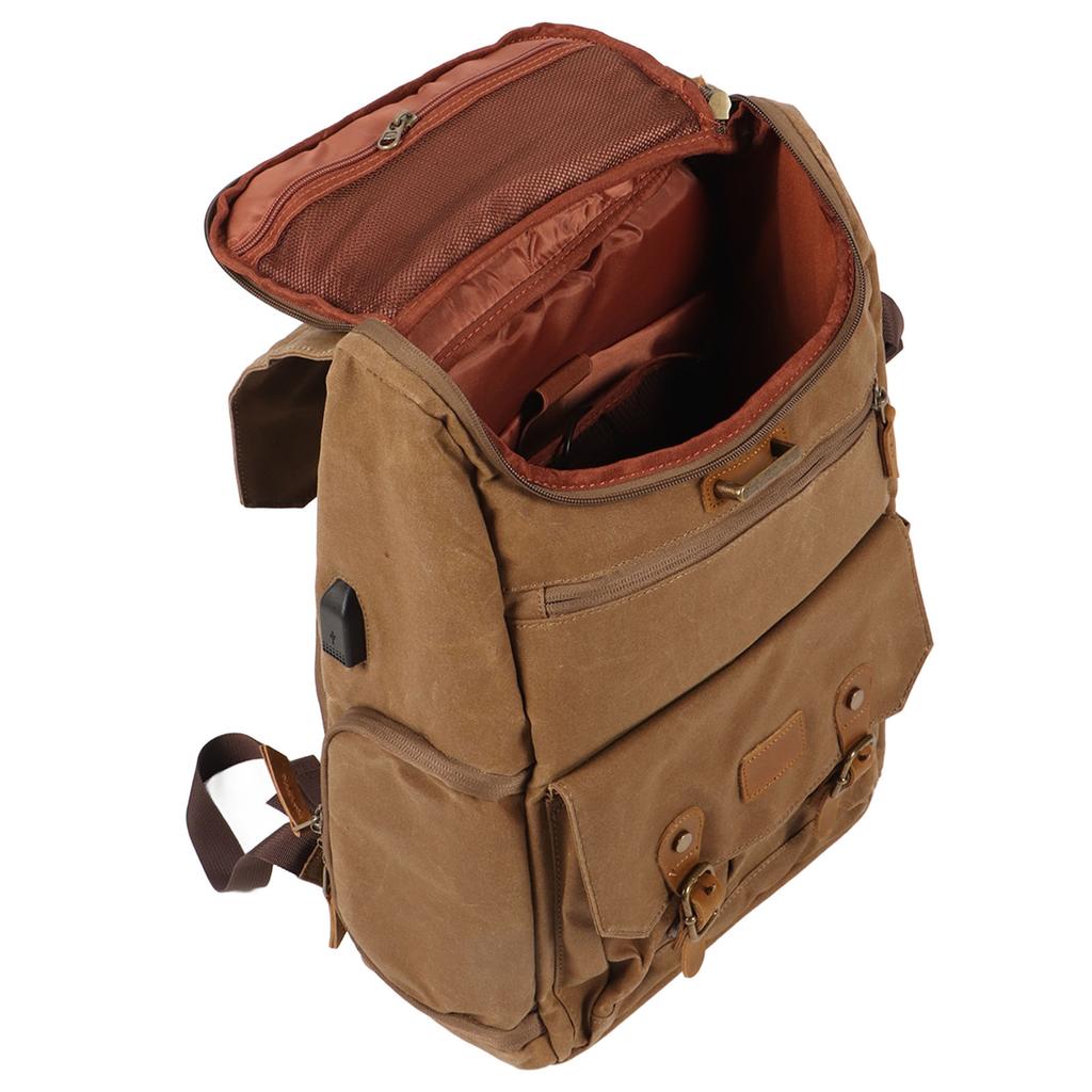 Camera Backpack Khaki Canvas and Oxford High Capacity Adjustable Waterproof Photography Backpack