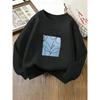 Girls' Crewneck Sweatshirt - Simple Line Flower Design with Blue Machine Washable, Spring And Autumn