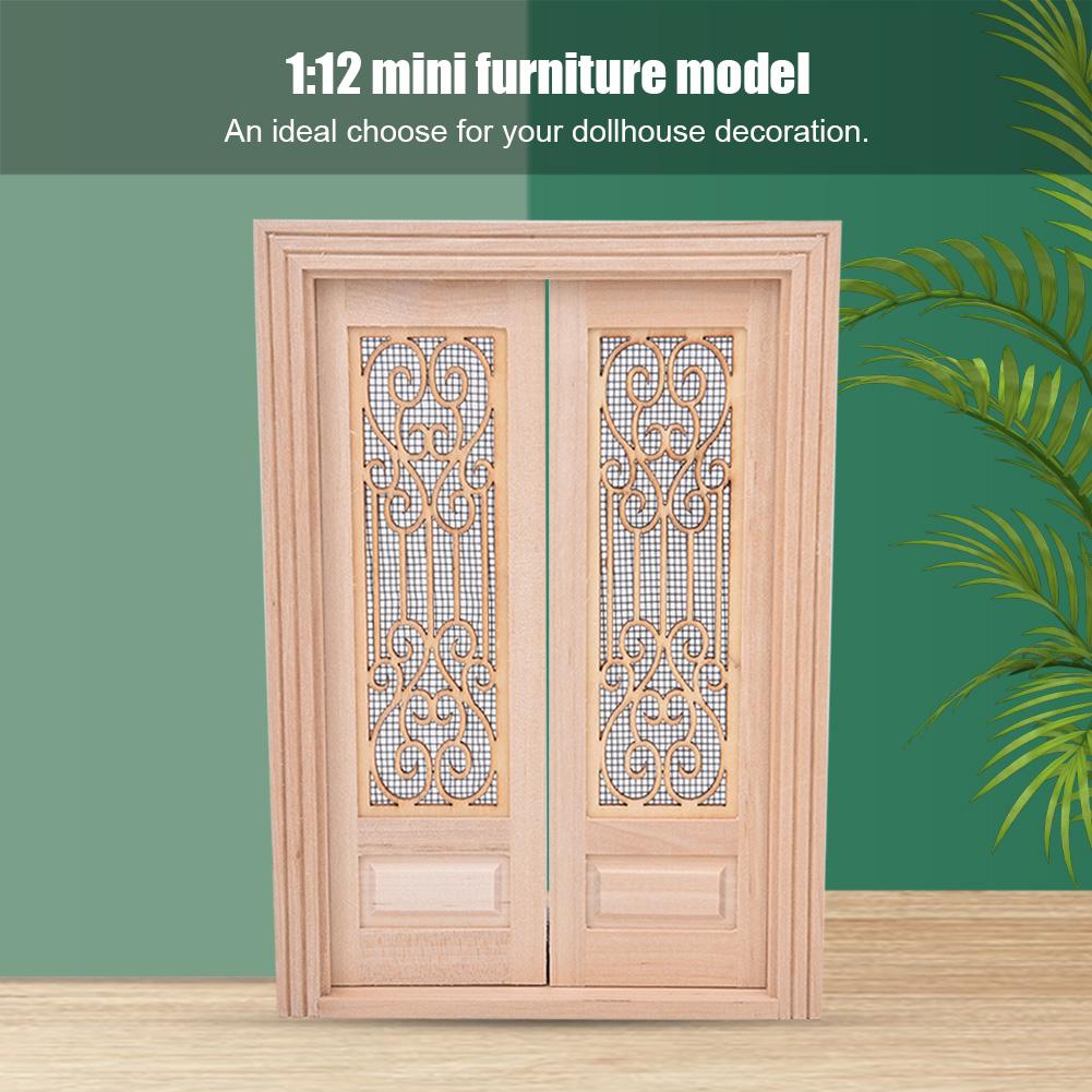1:12 Scale Dollhouse Furniture DIY Mini Unpainted Wood Double Door Accessory DecorationDouble door