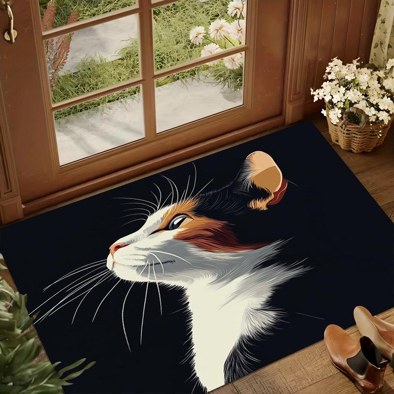 1pc Cute Calico Cat Rug Realistic Feline Pattern Non Slip Floor Mat for Living Room Bedroom Pet Lover Home Decor Carpet