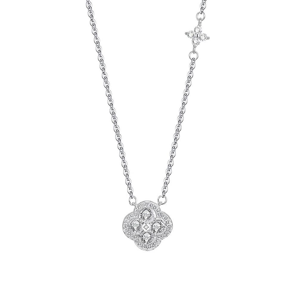 Elegant S925 Sterling Silver Four-Leaf Clover Necklace for Women - Luxe Design with Full Diamond Accent 925 Sterling Silver
