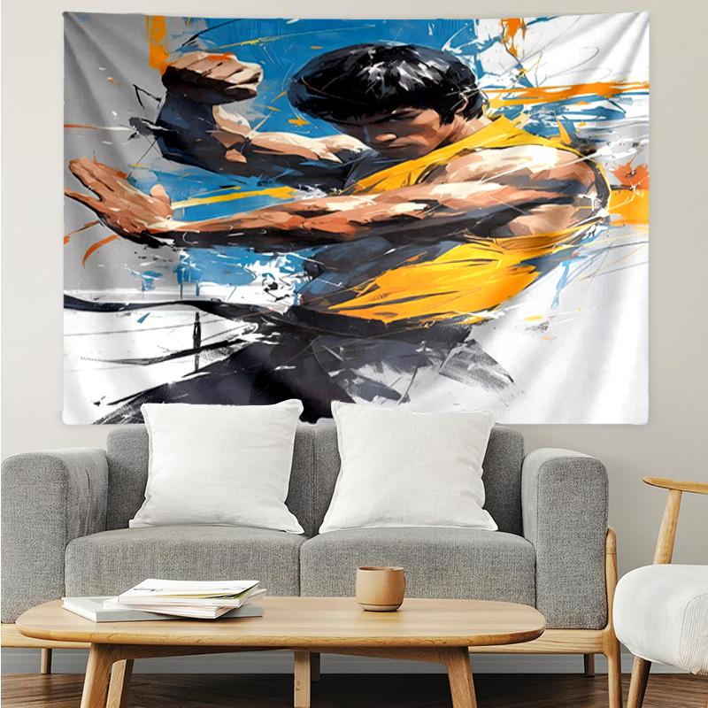 1 Pieza Tapiz de Secado Rápido con Pose Dinámica de Bruce Lee, Tapiz de Diseño Único, Adecuado para Dormitorio, Sala de Estar, Sala de Juegos, Cálidos Regalos Navideños