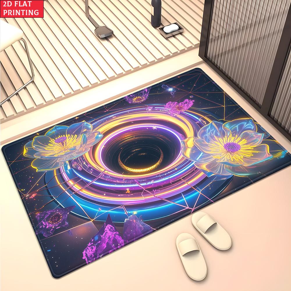 Psychedelic Galaxy Floral Mandala Rug, Colorful Boho Space Carpet for Living Room Gaming Room, Non-slip Decorative Floor Mat