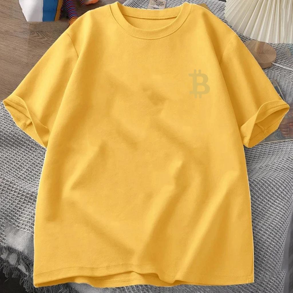 Golden 3D Bitcoin Logo T-shirt Summer Men's Trucksuit Round Neck Short Sleeve Tops Cotton Sportswear Casual Fashion Sweatshirt