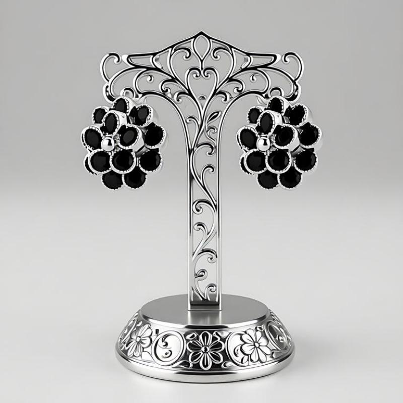 Black Awn Jewelry Black Jewelry Black Stone Flower Hoop Earrings