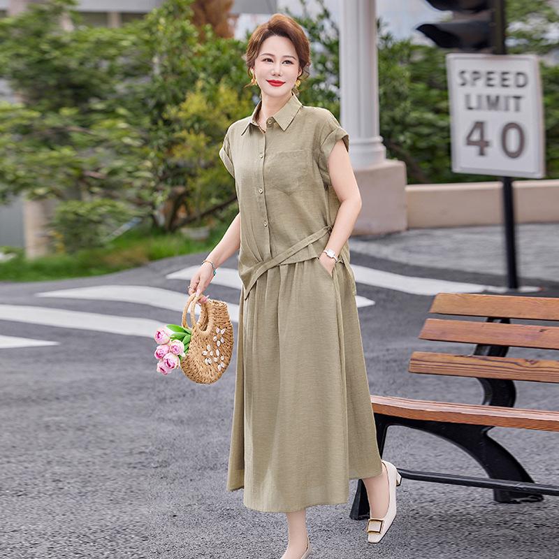 Summer 2026 Fashion: Mom's Short Sleeve Top & Stylish Skirt Set for Middle-Aged and Elderly