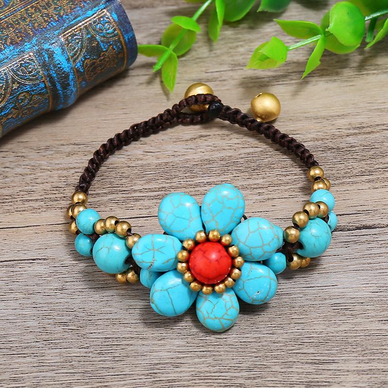 

Винтажное богемное этническое ожерелье с цветком, женская цепочка на ключицу, бирюзовая короткая цепочка на шею, набор браслетов