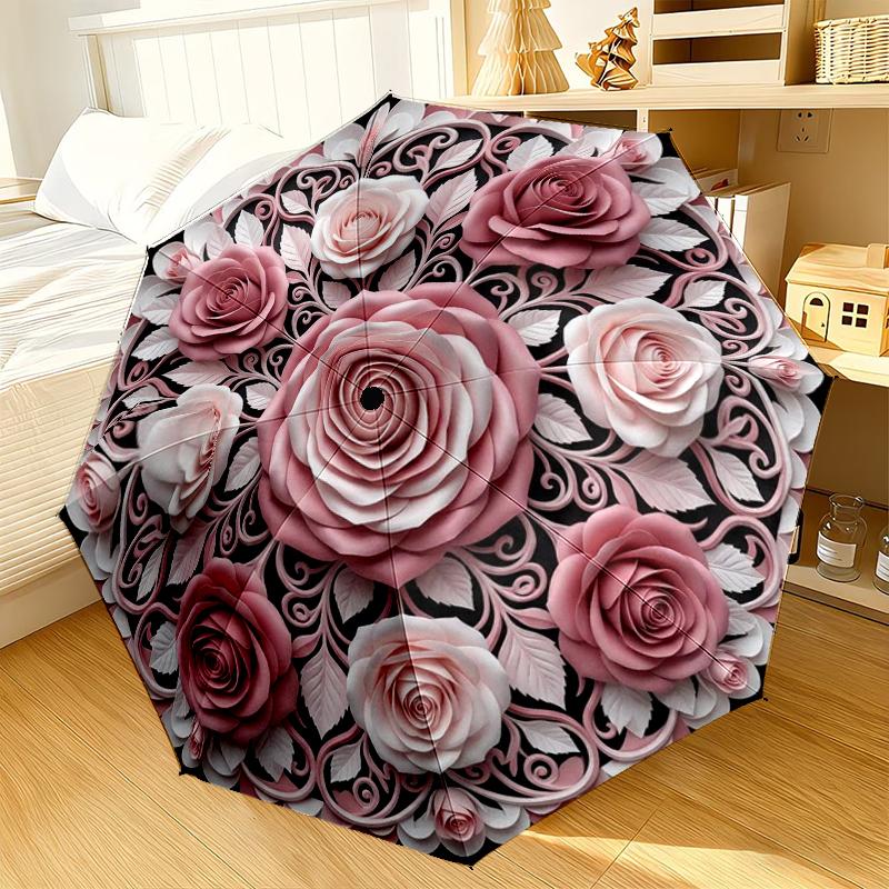 Blue Rose Mandala Umbrella 8-Frame for Travel, camping, Casual Lightweight Portable Umbrella, Essential for every family Holidays Gift