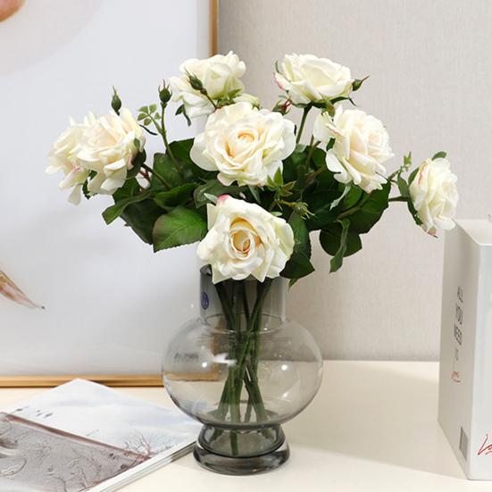 Rosa Artificiale con Foglie Verdi Fiore Finto Realistico Gambo Fiore Finto Casa Ufficio Matrimonio Festa Interno Esterno Fioritura Finta Centrotavola