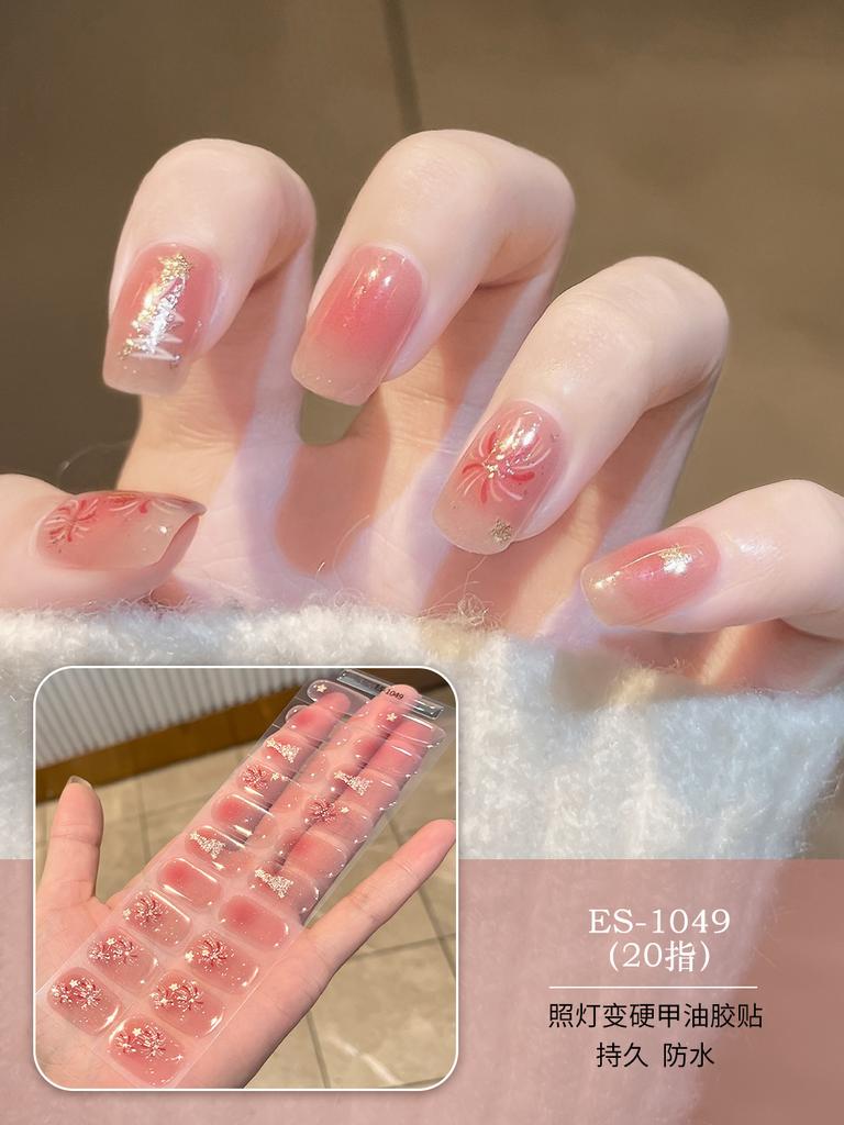 20 Pcs Halloween Christmas UV Semi Cured Gel Nail Stickers Self Adhesive Long Lasting Popular Nail Art Wraps