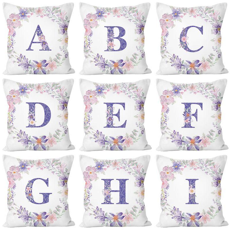 Purple Alphabet Print Pillow Cover, Zippered & Removable Washable, Home Bedroom Cushion Cover