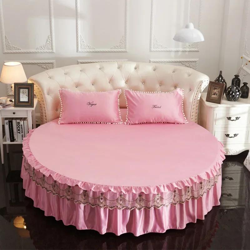 Einfarbig 180cm/200cm/220cm Rundes Spannbettlaken Tagesdecke Heimtextil Spitze Gewaschene Tagesdecke Kreis Bettrock Sondergröße