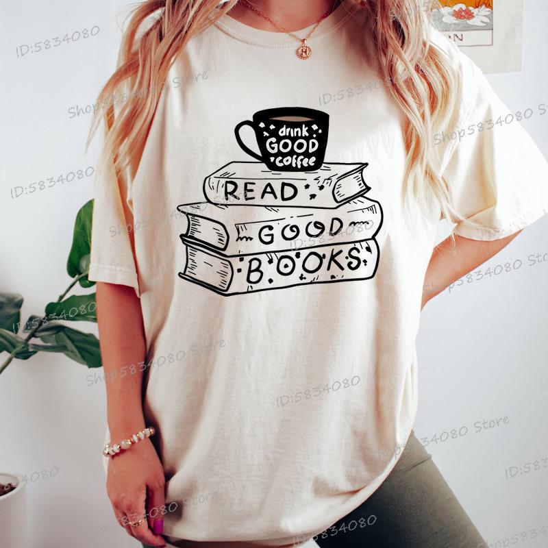 Casual Vintage Book Coffee T Shirt Women Trendy Bookish Short Sleeve Tshirt Book Lover Party Gift Coffee Lover Summer Clothes