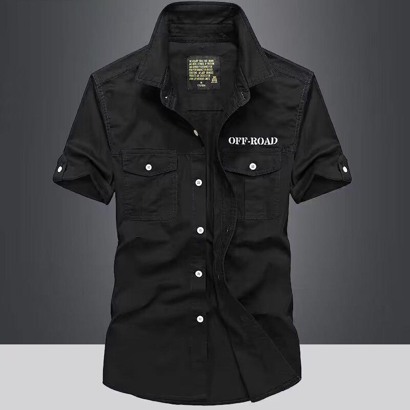 Men Multi Pockets Tooling Shirts Summer Short Sleeve Shirts High Quality Men Cotton Casual Shirts Size 5XL