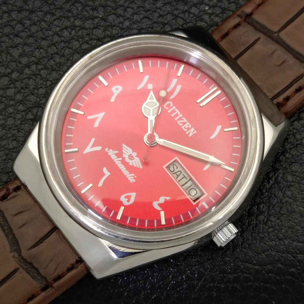 USED VINTAGE CITIZEN AUTOMATIC 8200 JAPAN MENS ARABIC RED DIAL WATCH A434808-2 R123-a434808