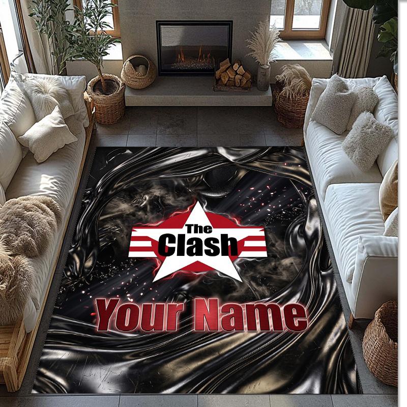 The Clash Crystal Velvet Rug, Custom Name Text Personalized Non‑Slip Floor Mat for Home Decor Gift