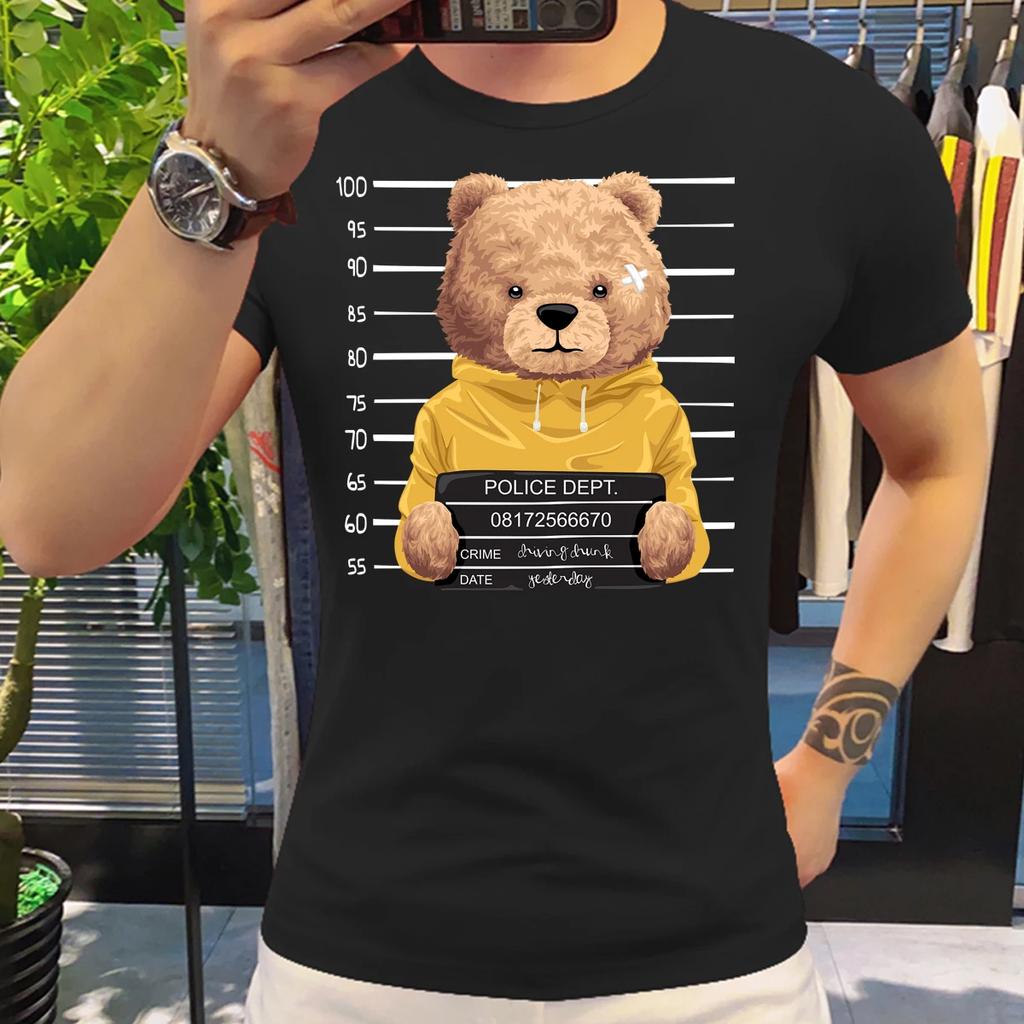 Motorcycling Bear Funny Cute Top Camisetas Black Ladies Tshirts Aesthetics Graphic White Short Sleeve 100%Cotton Man's T-shirt