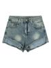 Spicy Girl Retro High-Waist Denim Shorts for Women - Elastic, Slit, A-Line Hot Pants