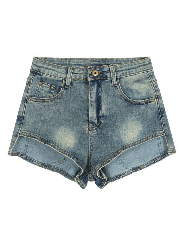 Spicy Girl Retro High-Waist Denim Shorts for Women - Elastic, Slit, A-Line Hot Pants