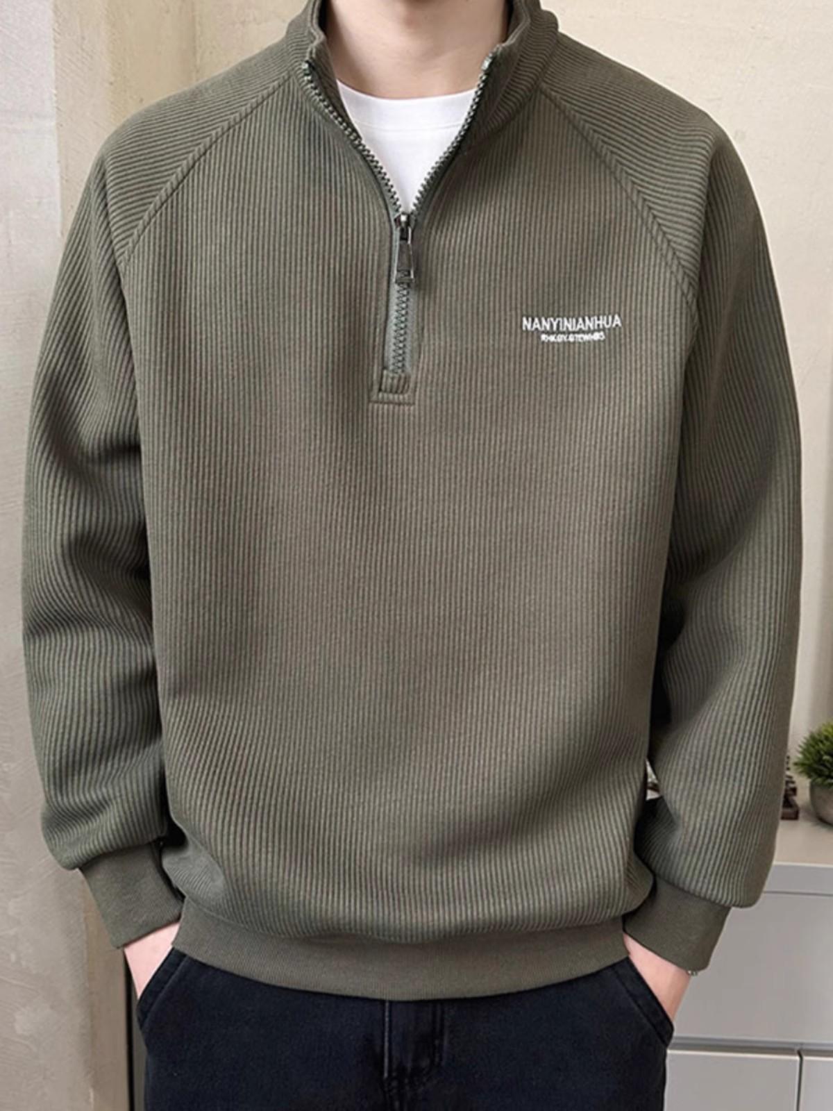 

Zipper Semi-turtleneck Internet Celebrity Ruffian Handsome Sweater Season Fashion Warm Base T-shirt Men s Trendy Top T XXXL зелений