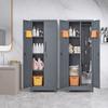 Broom Storage Cabinet With Locking Doors And Shelves, 65" H Metal Storage Cabinet With Hanging Rod & S-Hooks, Cleaning Tool Storage Cabinet