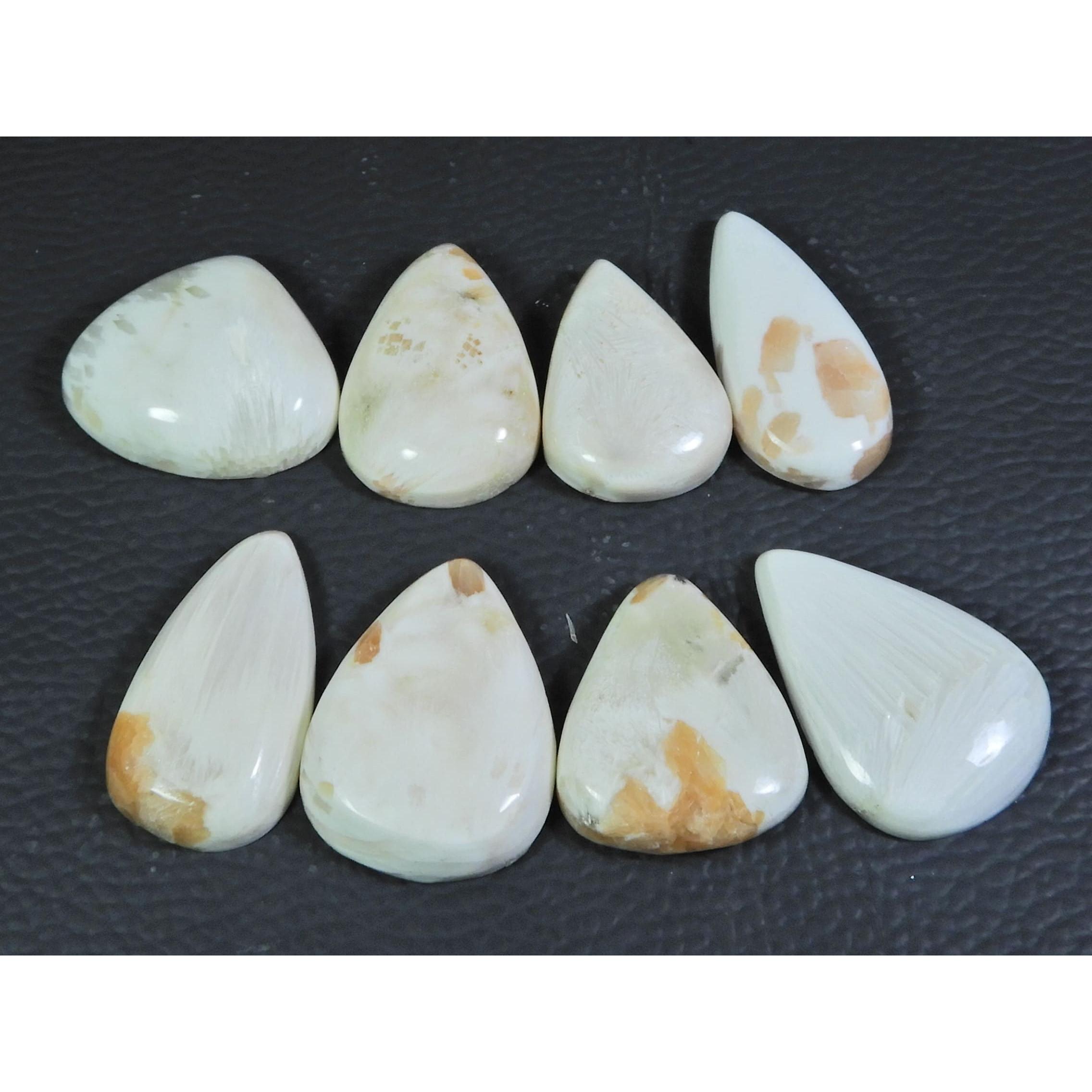 

08Pcs Natural Scolecite Pear Cabochon Loose Gemstone Lot 193Cts. A-771