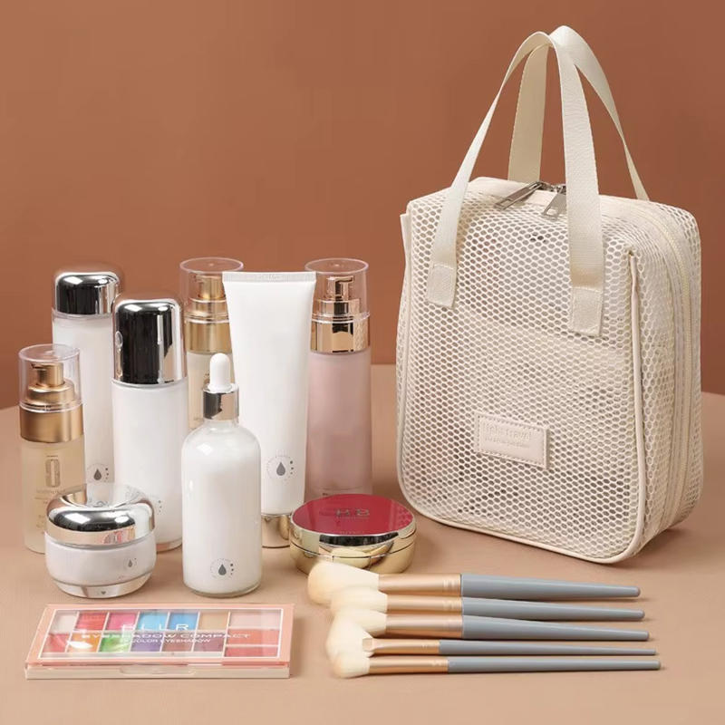 Fashionable Casual Mesh Makeup Bag Large Capacity Handheld Multifunctional Partition Travel Grooming And Storage Bag