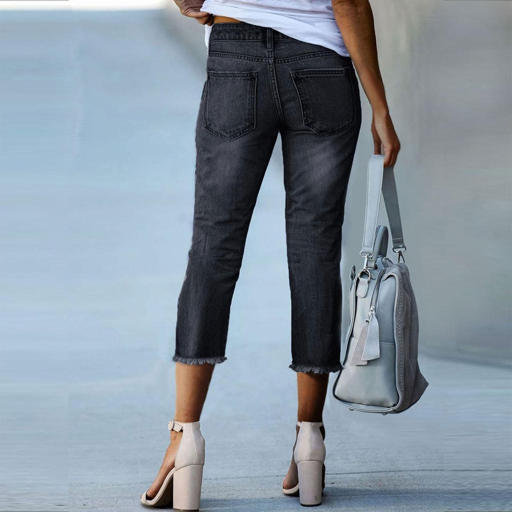 Dameskinny ripped trendy jeans distressed stretchy denimbukser