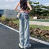 Whiksierng Slash Pocket Plain Jeans, Zipper Button Closure Versatile Straight Denim Pants, Women's Denim Jeans & Clothing