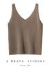 Women's Cashmere V-Neck Ribbed Tank: Autumn/Winter Sleeveless Knit Base Layer with Spaghetti Straps in Solid Colors