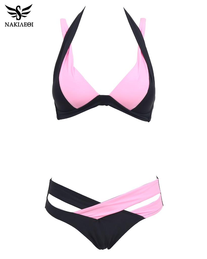 Damski Kostium Kąpielowy Letni Strój Plażowy Bikini z Wiązaniem na Szyi Push Up Bandażowy Strój Kąpielowy