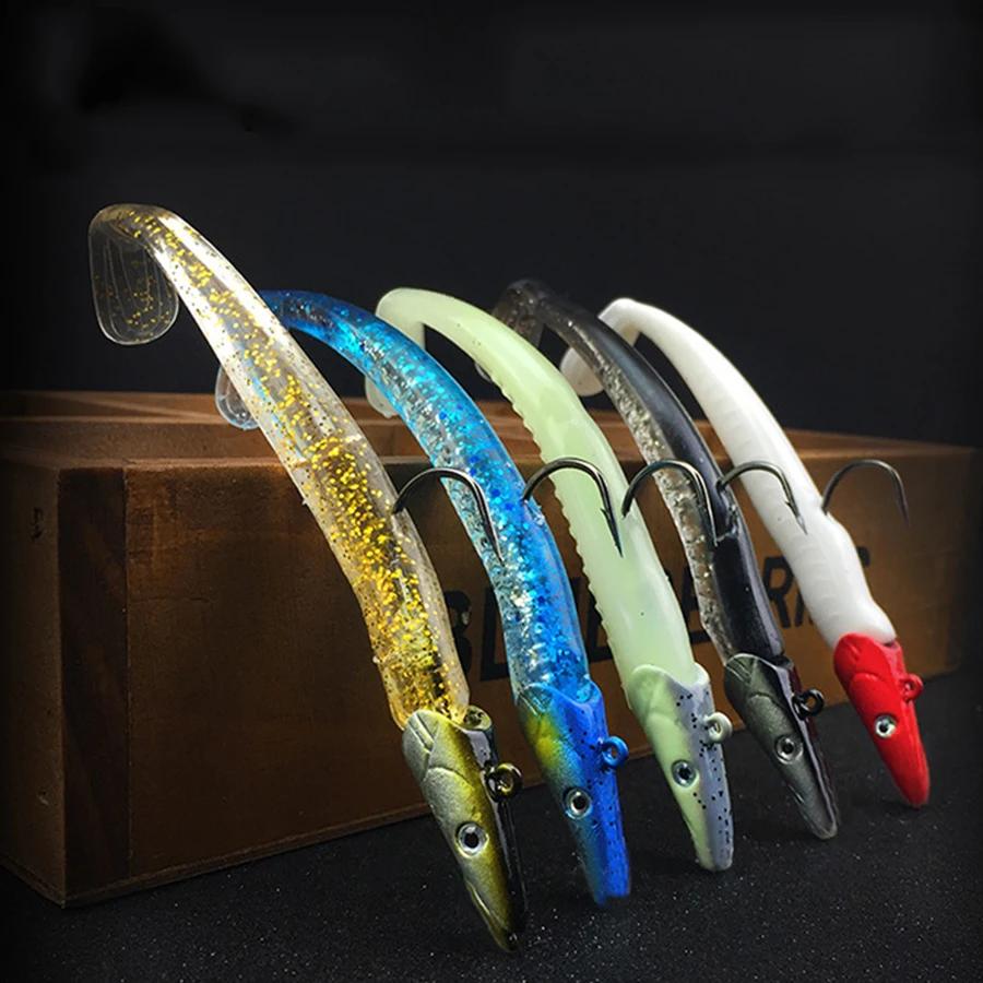 Zacht Kunstaas Glow Crazy Fish Zandworm Wobbler Lokaas met Jigkop Haak Siliconen Zeebaars Snoek Cana Rotsvissen Tandvis Vinyl Vissen 260319